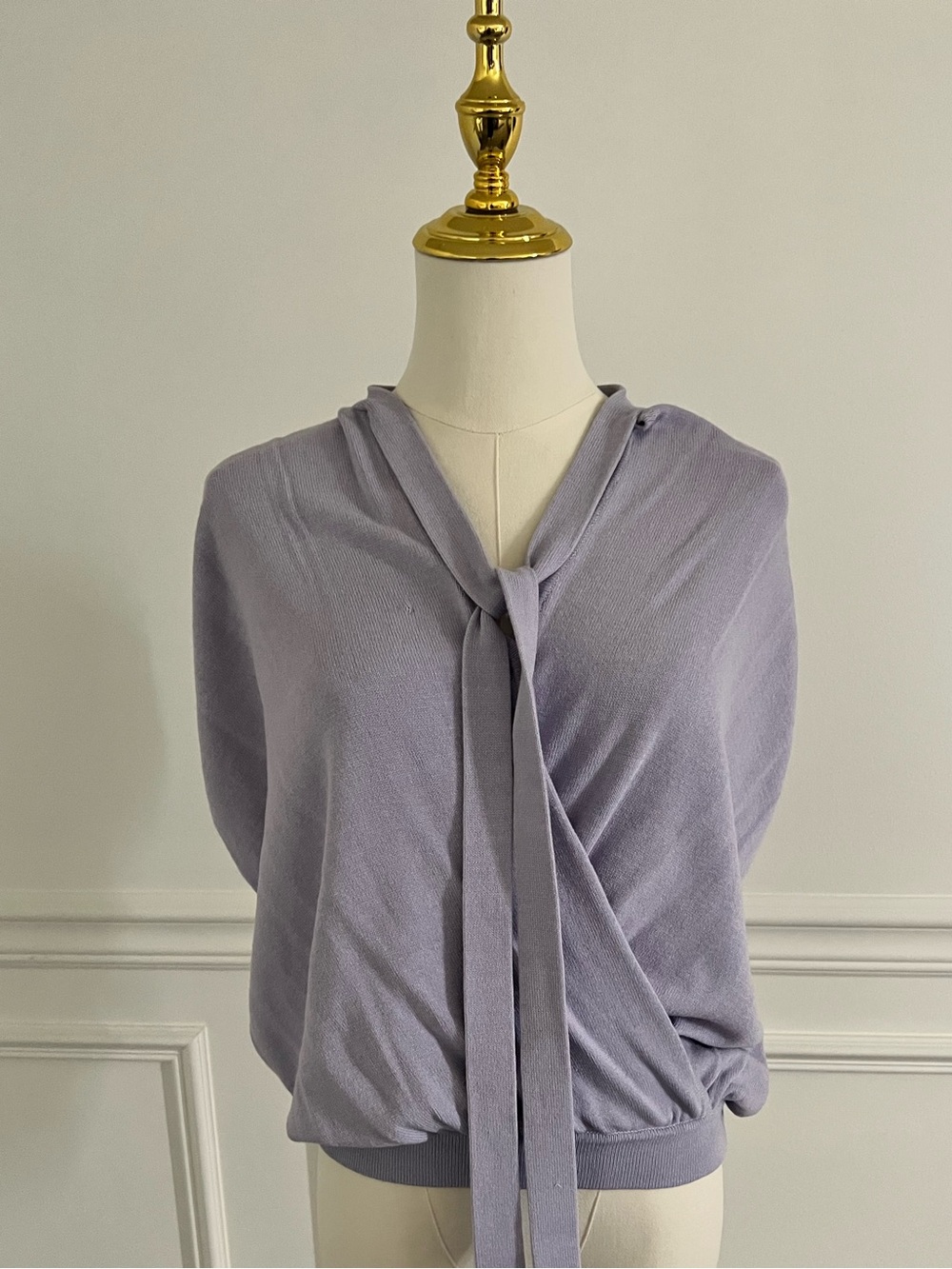 Soft Lavender Tie-Neck Sweater Top